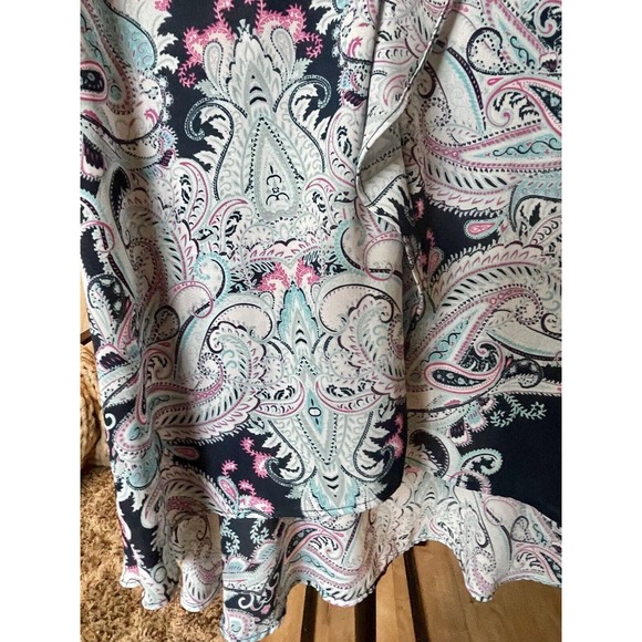 Banana Republic Black Teal Abstract Pattern Ruffled‎ Women’s Size Large - Picture 5 of 8